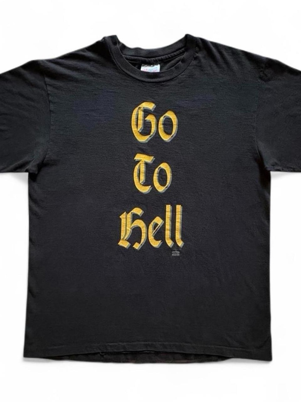90s Go To Hell Meat Loaf Band Gothic Text Tee VTG Single Stitch USA 21x25.5
